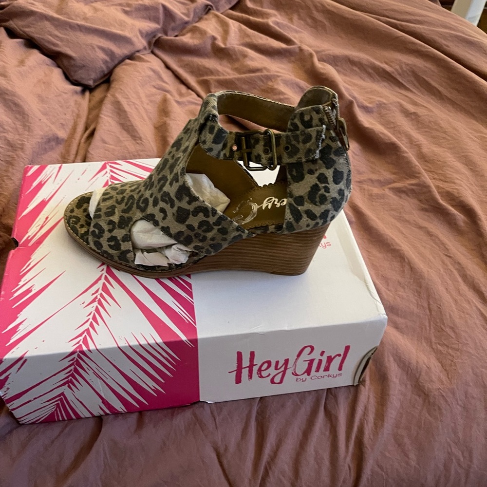 Leopard peep toe wedges